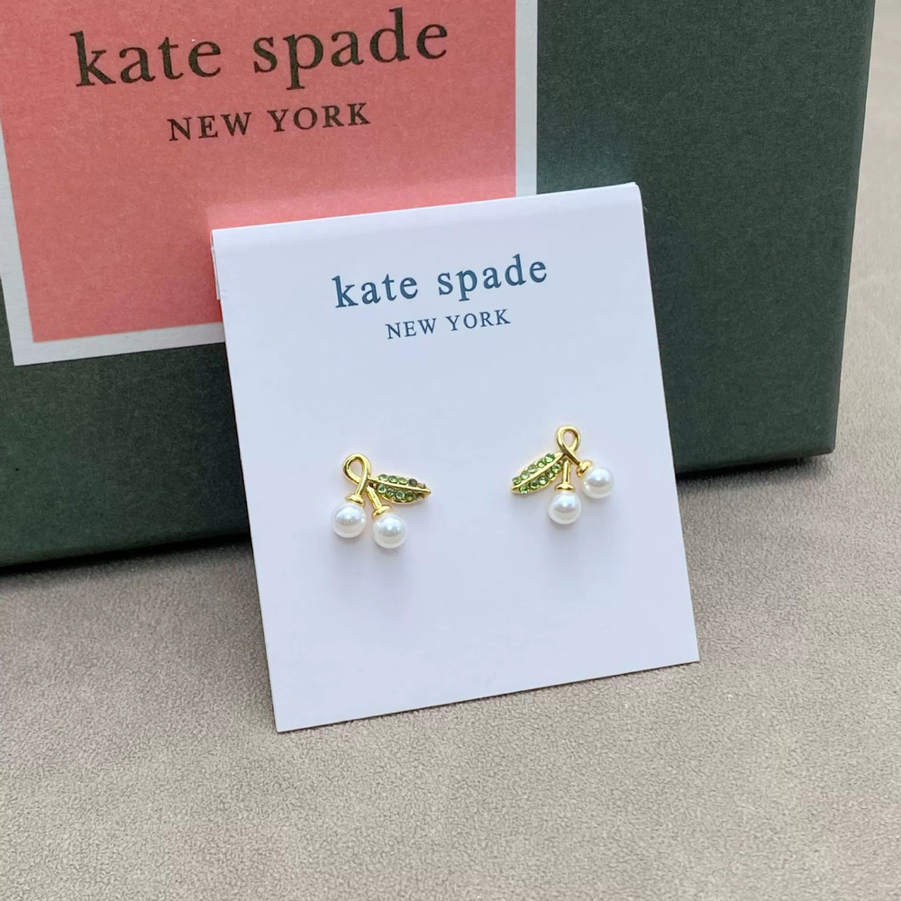 kate spade Small Pearl Leaf Earrings 925 Silver Diamond Forest Hypoallergenic